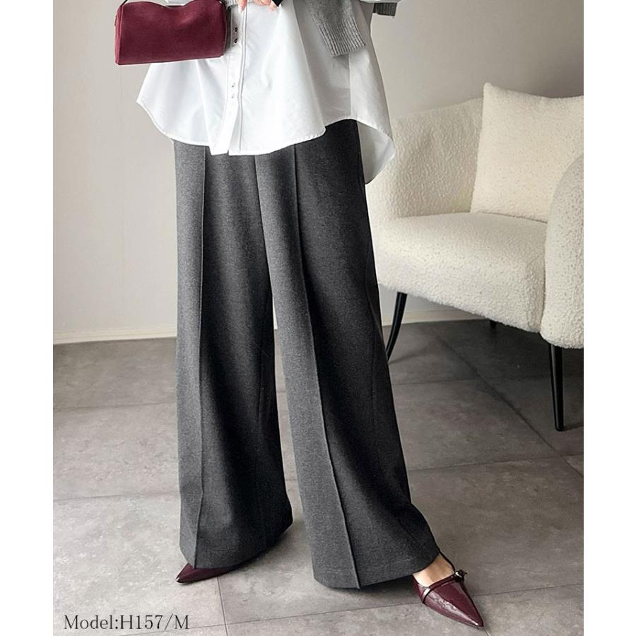 【 クラシカルエルフ classical elf 】 ボトムス レディース 冬 ゴム パンツ ワイドパンツ ハイウエスト ブラッシュドジャージ 美脚 センターピンタック | classicalelf | 06