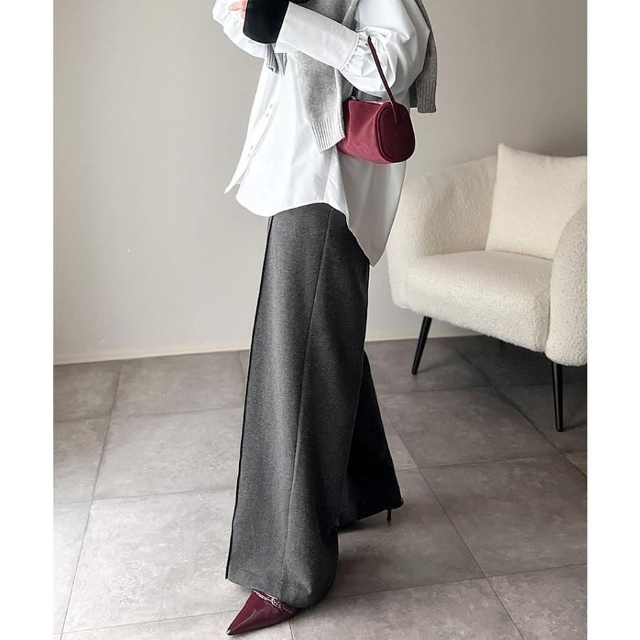 【 クラシカルエルフ classical elf 】 ボトムス レディース 冬 ゴム パンツ ワイドパンツ ハイウエスト ブラッシュドジャージ 美脚 センターピンタック | classicalelf | 07