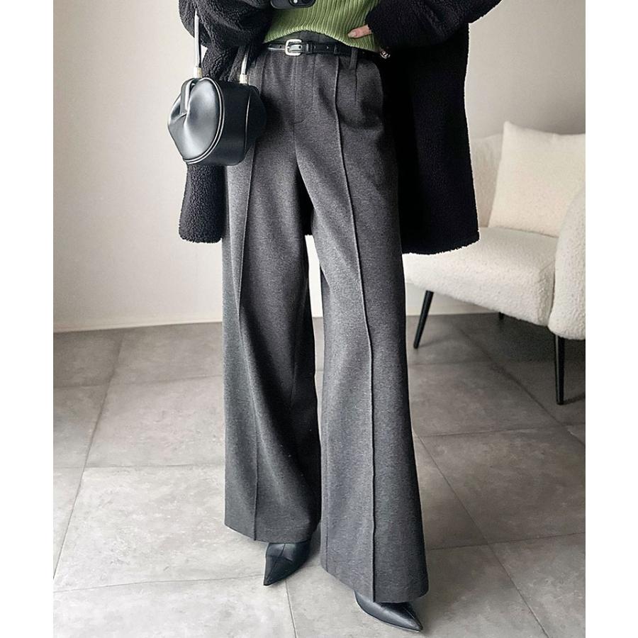 【 クラシカルエルフ classical elf 】 ボトムス レディース 冬 ゴム パンツ ワイドパンツ ハイウエスト ブラッシュドジャージ 美脚 センターピンタック | classicalelf | 08