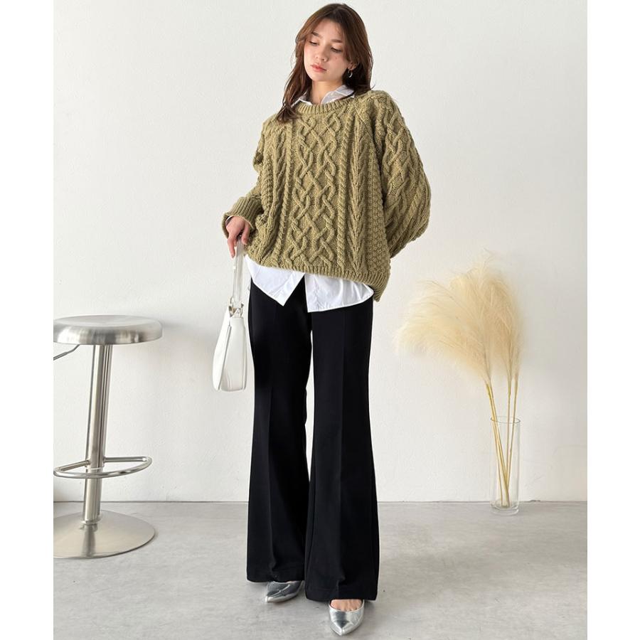 【 クラシカルエルフ classical elf 】 ボトムス レディース 冬 ゴム パンツ フレアパンツ ブラッシュドジャージ スタイルアップ フレアシルエット | classicalelf | 03