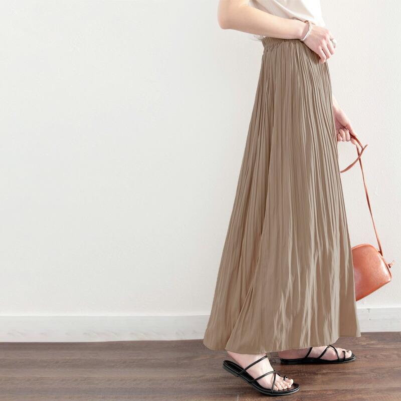 レディース 大きいサイズ ボトムス スカート マキシ丈 ロング ギャザー プリーツ ウエスト総ゴム 楽チン ポリエステルローン生地 裏地あり 薄手 軽い | classicalelf | 18