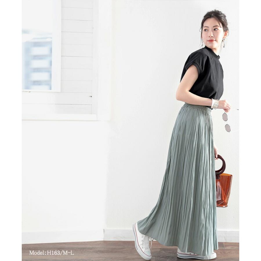レディース 大きいサイズ ボトムス スカート マキシ丈 ロング ギャザー プリーツ ウエスト総ゴム 楽チン ポリエステルローン生地 裏地あり 薄手 軽い | classicalelf | 02