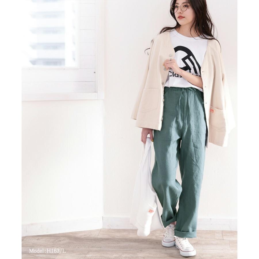 メール便  レディース 大きいサイズ 小さいサイズ ボトムス パンツ カーゴパンツ イージーパンツ 麻100％ ストレート ゆったり ハイウエスト ドロスト | classicalelf | 10