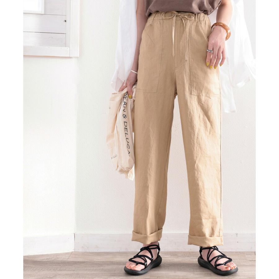 メール便  レディース 大きいサイズ 小さいサイズ ボトムス パンツ カーゴパンツ イージーパンツ 麻100％ ストレート ゆったり ハイウエスト ドロスト | classicalelf | 12
