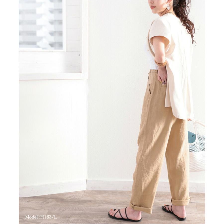 メール便  レディース 大きいサイズ 小さいサイズ ボトムス パンツ カーゴパンツ イージーパンツ 麻100％ ストレート ゆったり ハイウエスト ドロスト | classicalelf | 13