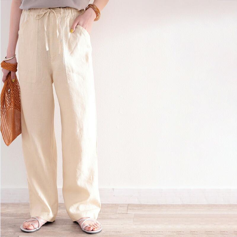 メール便  レディース 大きいサイズ 小さいサイズ ボトムス パンツ カーゴパンツ イージーパンツ 麻100％ ストレート ゆったり ハイウエスト ドロスト | classicalelf | 16