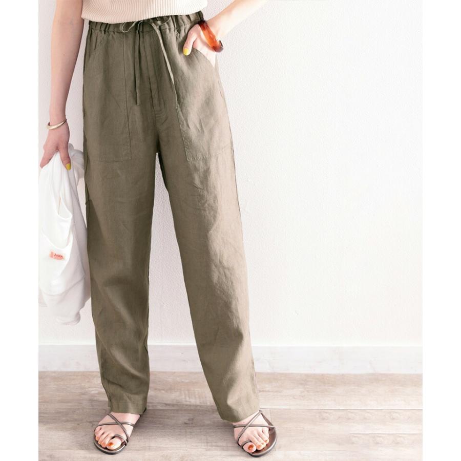 メール便  レディース 大きいサイズ 小さいサイズ ボトムス パンツ カーゴパンツ イージーパンツ 麻100％ ストレート ゆったり ハイウエスト ドロスト | classicalelf | 02