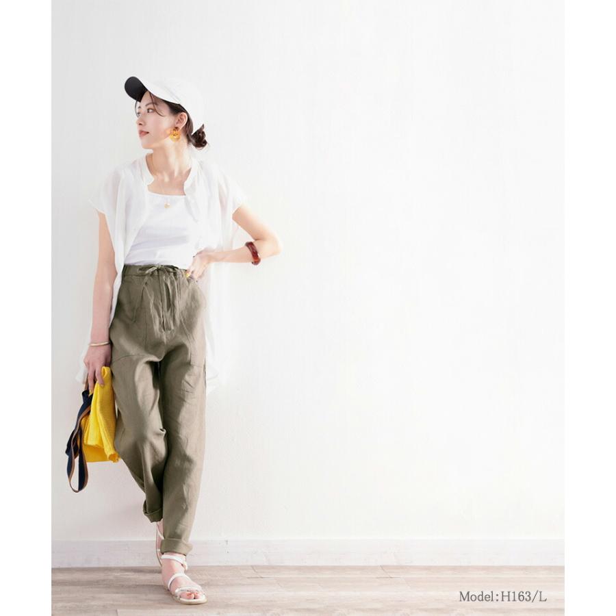 メール便  レディース 大きいサイズ 小さいサイズ ボトムス パンツ カーゴパンツ イージーパンツ 麻100％ ストレート ゆったり ハイウエスト ドロスト | classicalelf | 04