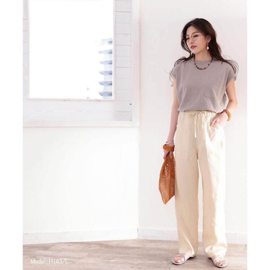 メール便  レディース 大きいサイズ 小さいサイズ ボトムス パンツ カーゴパンツ イージーパンツ 麻100％ ストレート ゆったり ハイウエスト ドロスト | classicalelf | 05