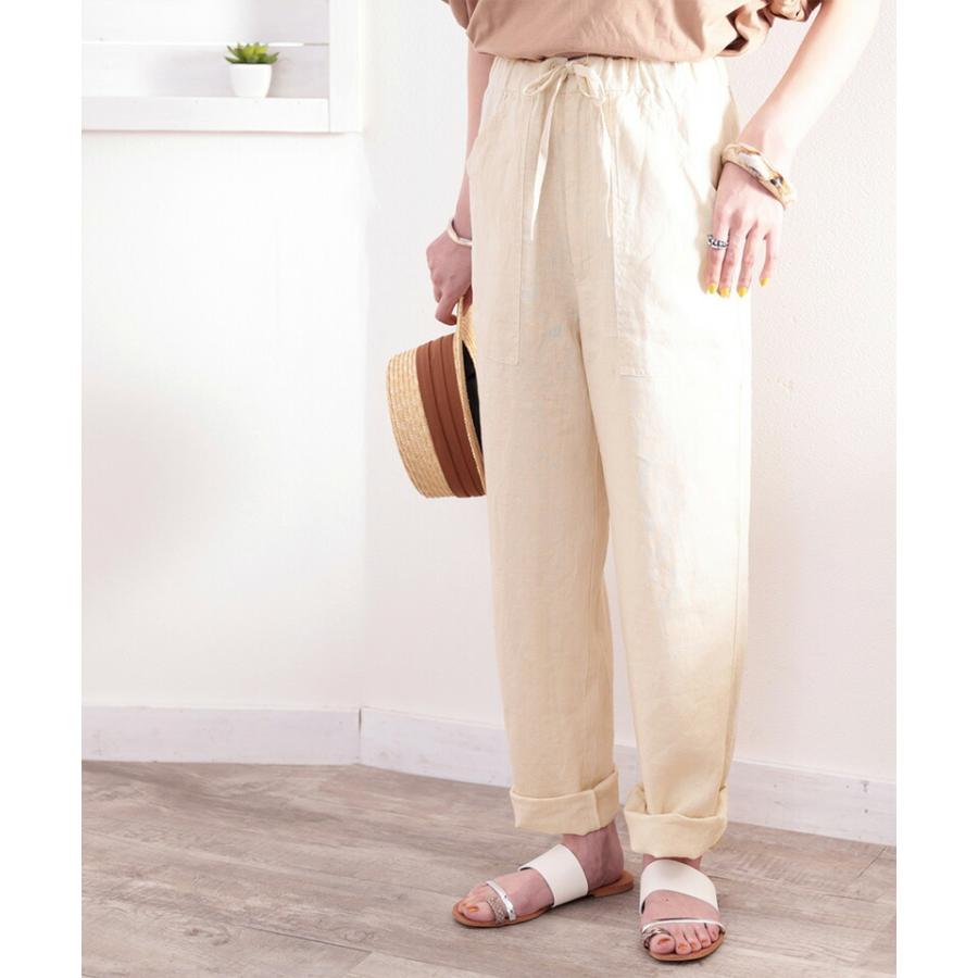 メール便  レディース 大きいサイズ 小さいサイズ ボトムス パンツ カーゴパンツ イージーパンツ 麻100％ ストレート ゆったり ハイウエスト ドロスト | classicalelf | 07