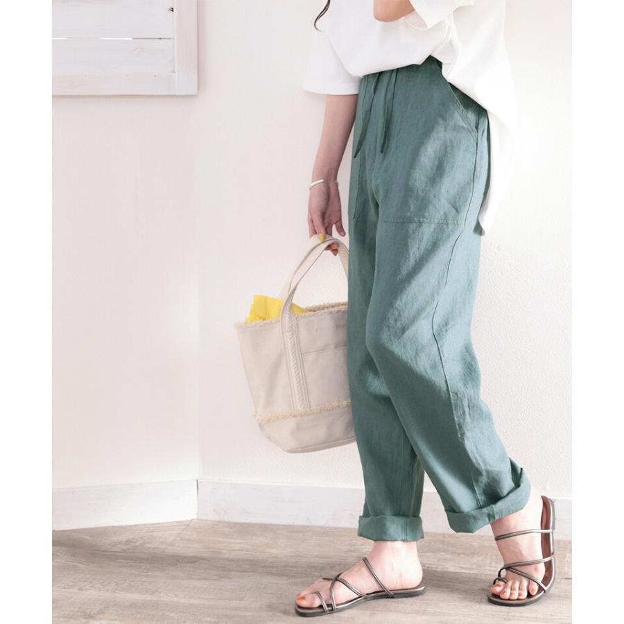 メール便  レディース 大きいサイズ 小さいサイズ ボトムス パンツ カーゴパンツ イージーパンツ 麻100％ ストレート ゆったり ハイウエスト ドロスト | classicalelf | 08