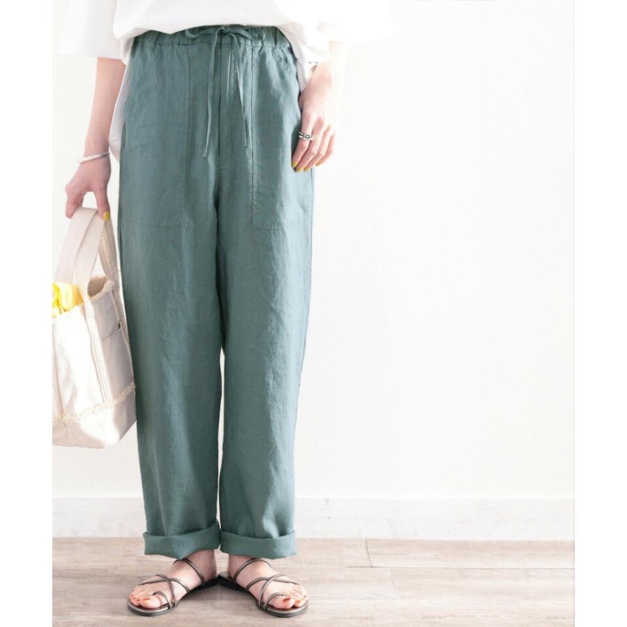 メール便  レディース 大きいサイズ 小さいサイズ ボトムス パンツ カーゴパンツ イージーパンツ 麻100％ ストレート ゆったり ハイウエスト ドロスト | classicalelf | 09