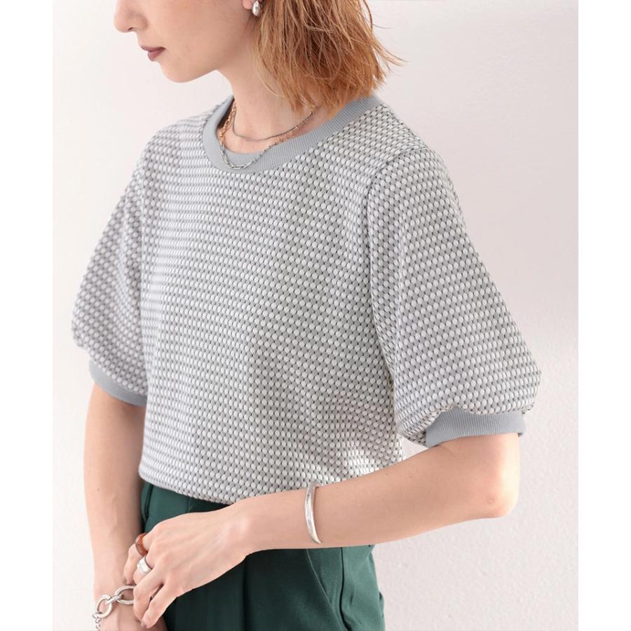 メール便  レディース 大きいサイズ トップス ニット ニットソー プルオーバー ジャガード Uネック 半袖 パフスリーブ レトロ ハニカム柄 幾何学柄 配 | classicalelf | 13