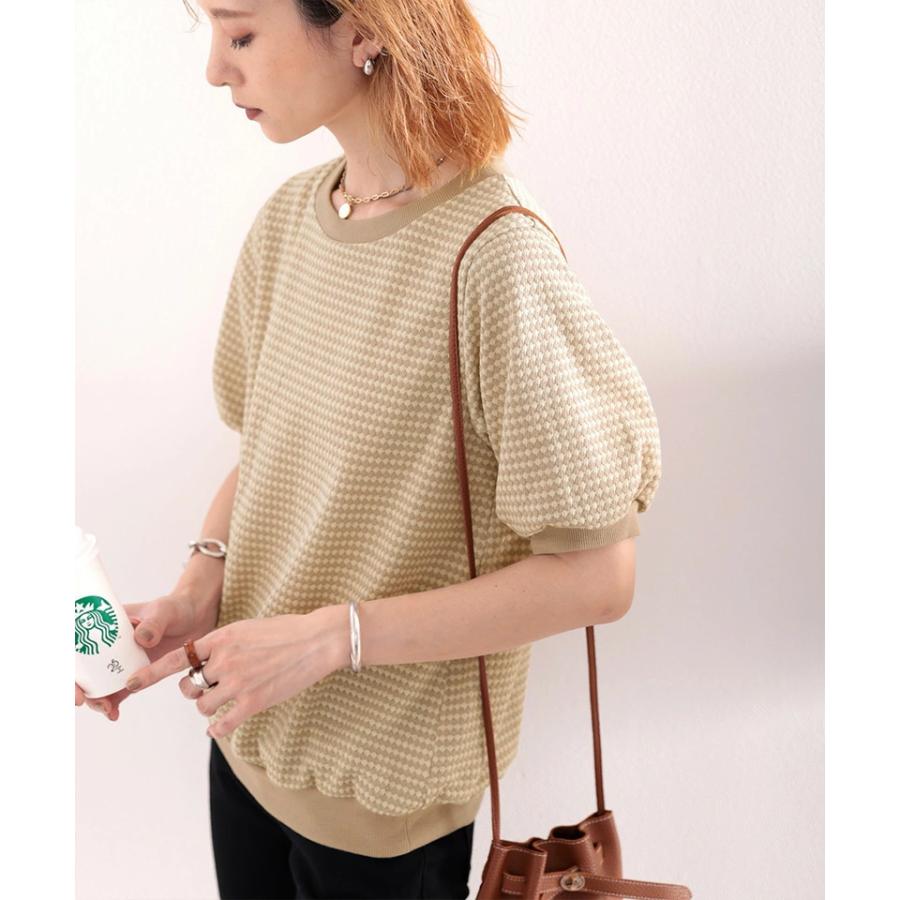 メール便  レディース 大きいサイズ トップス ニット ニットソー プルオーバー ジャガード Uネック 半袖 パフスリーブ レトロ ハニカム柄 幾何学柄 配 | classicalelf | 14