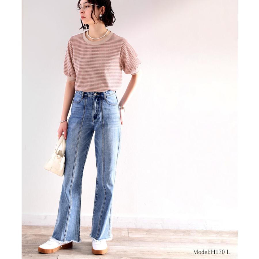 メール便  レディース 大きいサイズ トップス ニット ニットソー プルオーバー ジャガード Uネック 半袖 パフスリーブ レトロ ハニカム柄 幾何学柄 配 | classicalelf | 06