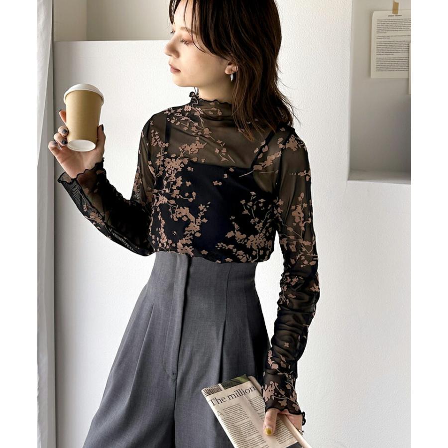 【24AW/レイヤードにおすすめ/洗える】チュールフロッキーシアーハイネックカットソー 2024AW/チュールフロッキーシアーハイネックカットソー/洗える