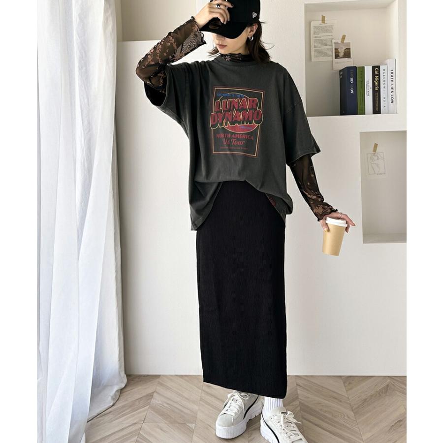 トップス Tシャツ レディース 凸凹 花柄 プリント フロッキー シアー ハイネック プルオーバー メロウ加工 レイヤードコーデ 透け感 シック | classicalelf | 09