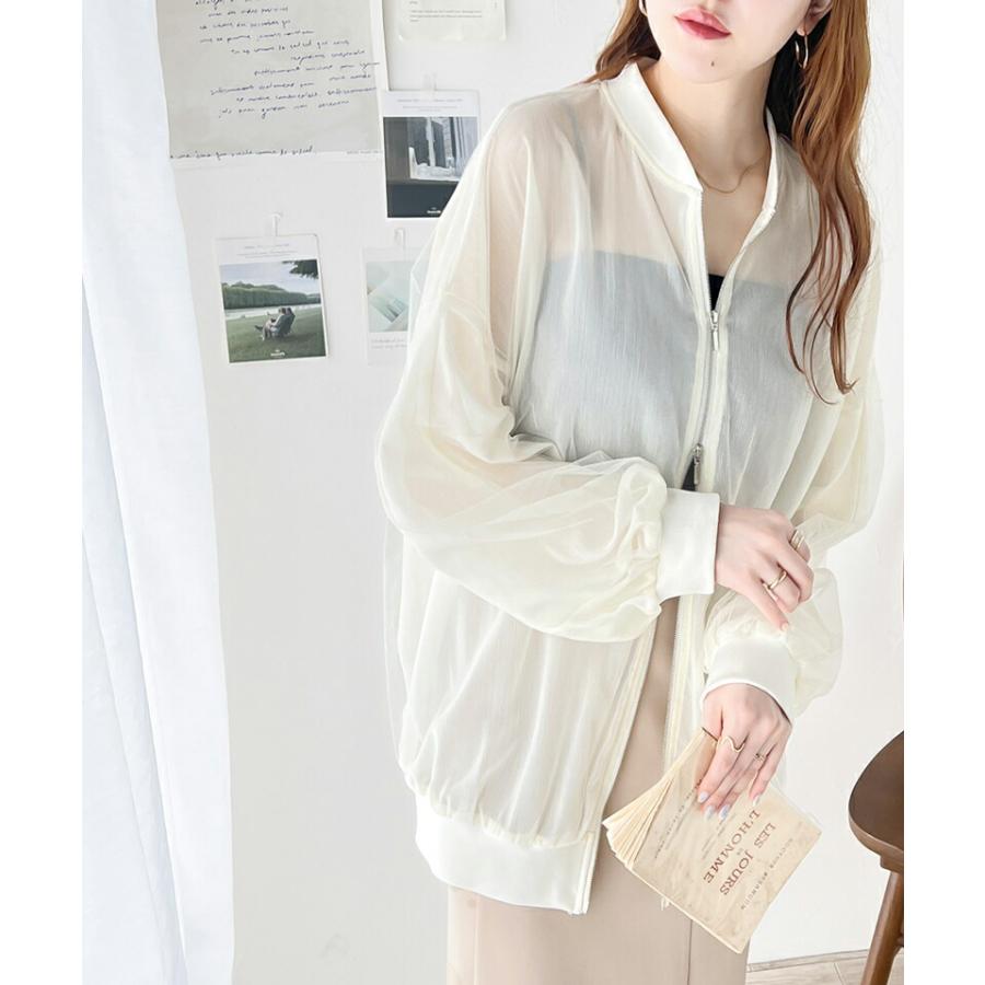 アウター ジャケット レディース チュール×シフォン レイヤード ダブル ファスナー シアー ブルゾン バルーンスリーブ 羽織り レイヤードコーデ | classicalelf | 10