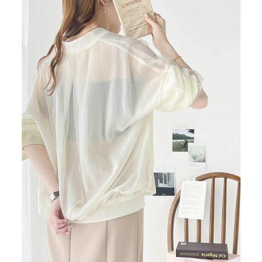 アウター ジャケット レディース チュール×シフォン レイヤード ダブル ファスナー シアー ブルゾン バルーンスリーブ 羽織り レイヤードコーデ | classicalelf | 12