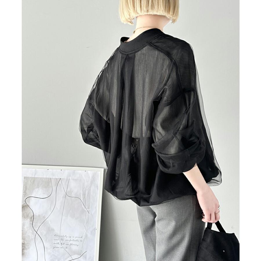 アウター ジャケット レディース チュール×シフォン レイヤード ダブル ファスナー シアー ブルゾン バルーンスリーブ 羽織り レイヤードコーデ | classicalelf | 06