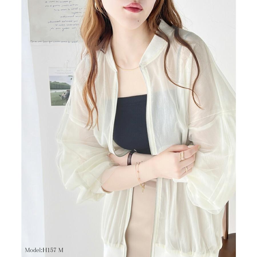 アウター ジャケット レディース チュール×シフォン レイヤード ダブル ファスナー シアー ブルゾン バルーンスリーブ 羽織り レイヤードコーデ | classicalelf | 07