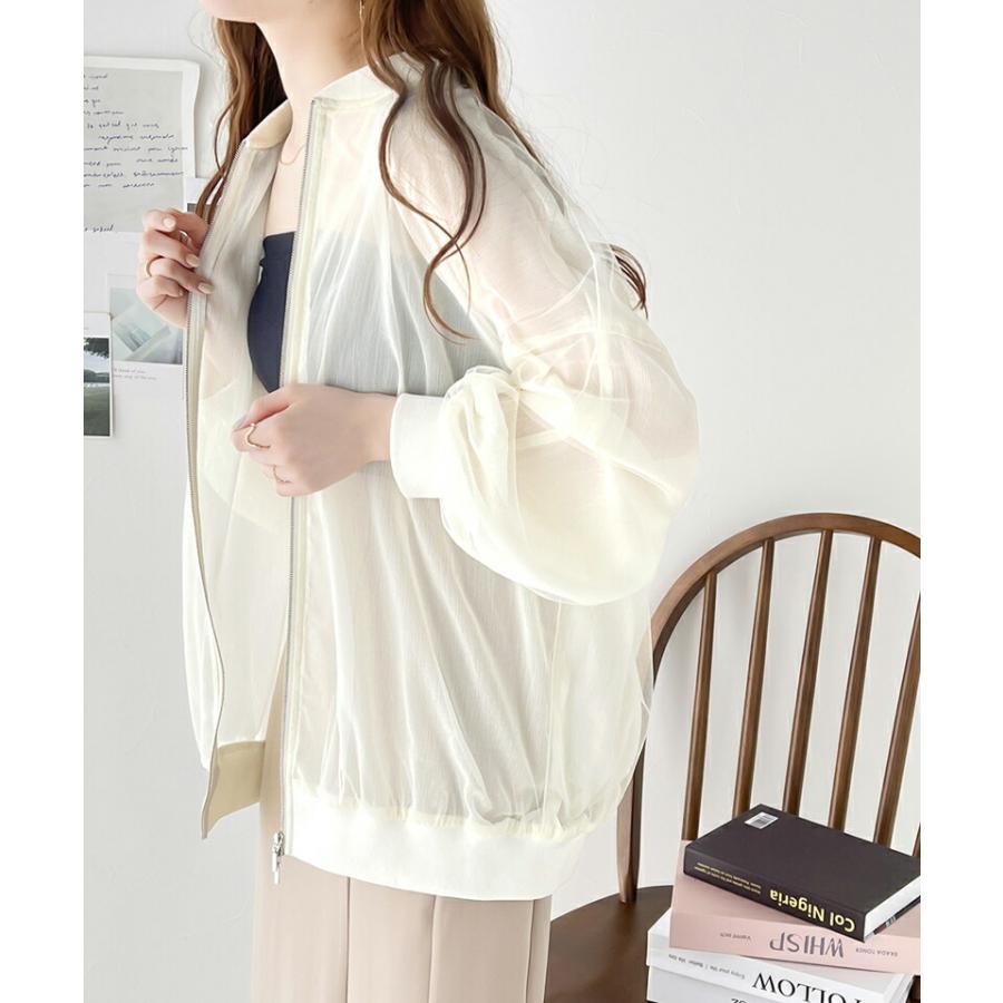 アウター ジャケット レディース チュール×シフォン レイヤード ダブル ファスナー シアー ブルゾン バルーンスリーブ 羽織り レイヤードコーデ | classicalelf | 08