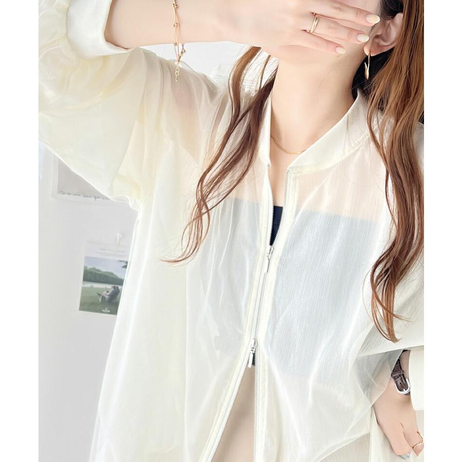 アウター ジャケット レディース チュール×シフォン レイヤード ダブル ファスナー シアー ブルゾン バルーンスリーブ 羽織り レイヤードコーデ | classicalelf | 09