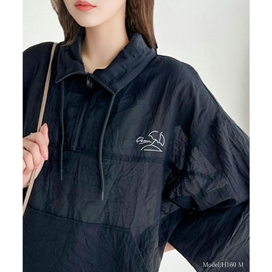 トップス Tシャツ レディース ワンポイント 胸 パラソル 刺繍 シアー 素材 ハーフジップ プルオーバー 裾 ドロスト 仕様 オーバーシルエット | classicalelf | 10