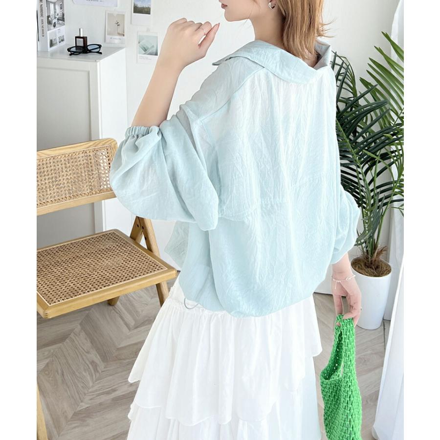 トップス Tシャツ レディース ワンポイント 胸 パラソル 刺繍 シアー 素材 ハーフジップ プルオーバー 裾 ドロスト 仕様 オーバーシルエット | classicalelf | 05