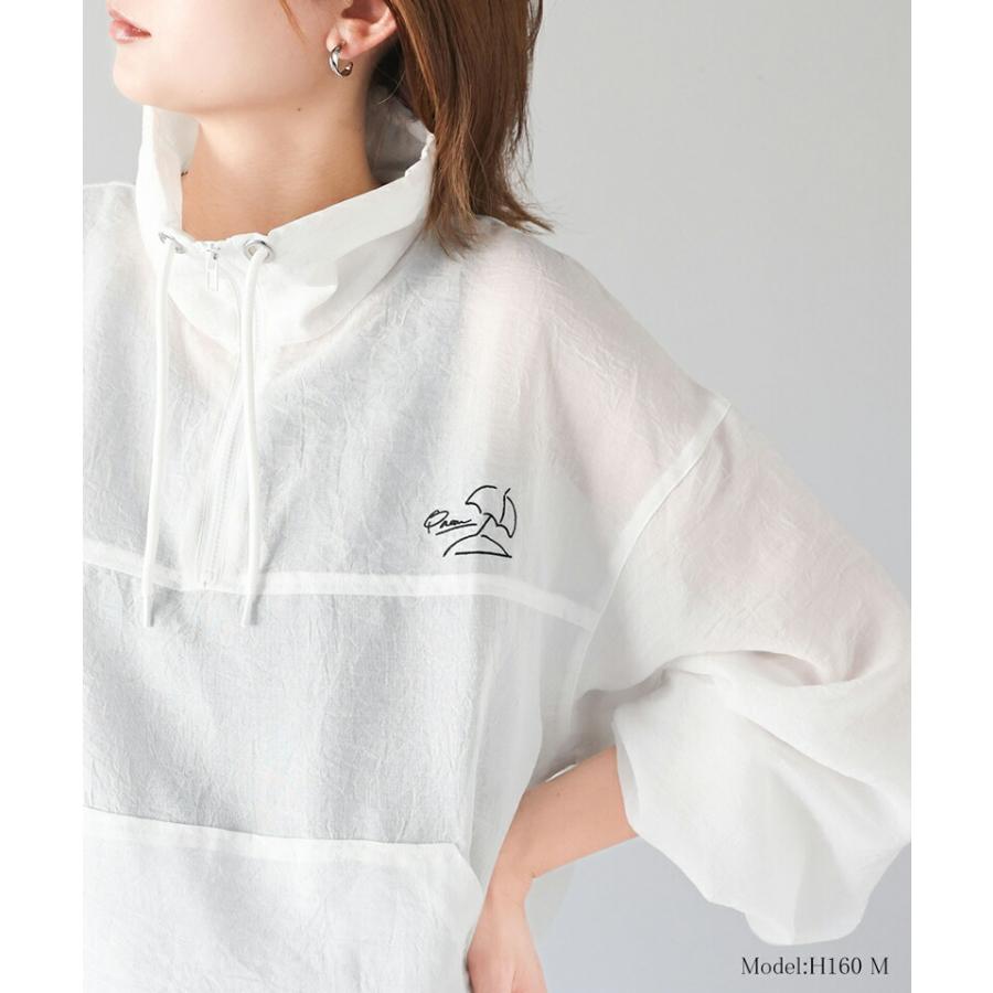 トップス Tシャツ レディース ワンポイント 胸 パラソル 刺繍 シアー 素材 ハーフジップ プルオーバー 裾 ドロスト 仕様 オーバーシルエット | classicalelf | 06