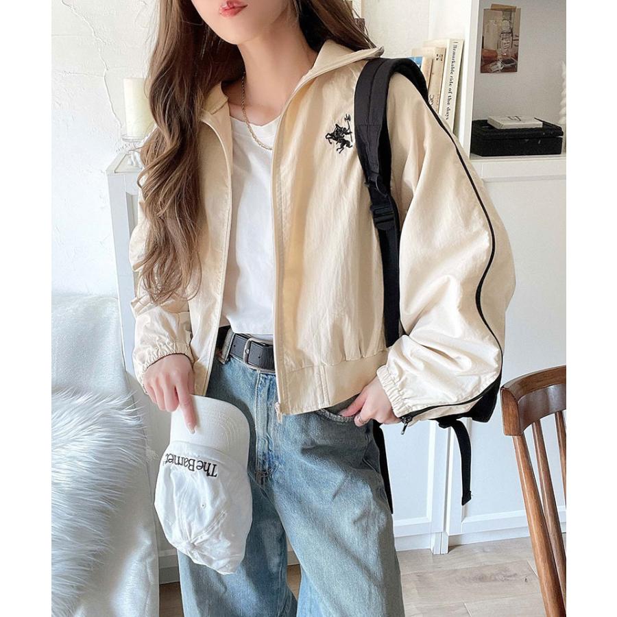 トップス ジャケット レディース アウター ナイロン素材 スポーティ メンズライク 袖配色 リブハイネック レイヤードスタイル 袖ファスナー | classicalelf | 10