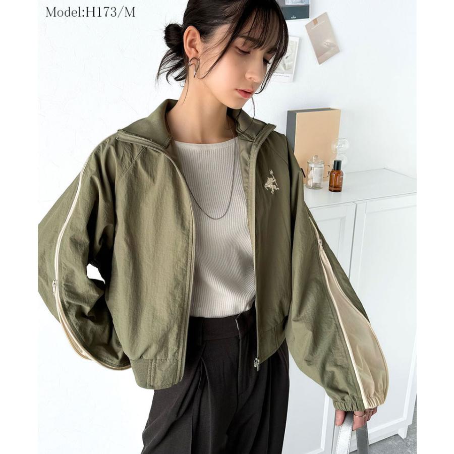 トップス ジャケット レディース アウター ナイロン素材 スポーティ メンズライク 袖配色 リブハイネック レイヤードスタイル 袖ファスナー | classicalelf | 13