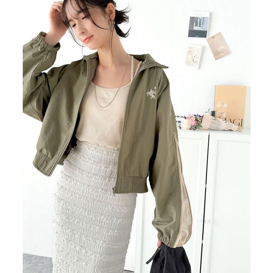 トップス ジャケット レディース アウター ナイロン素材 スポーティ メンズライク 袖配色 リブハイネック レイヤードスタイル 袖ファスナー | classicalelf | 15