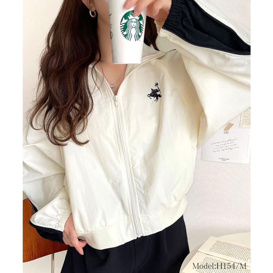 トップス ジャケット レディース アウター ナイロン素材 スポーティ メンズライク 袖配色 リブハイネック レイヤードスタイル 袖ファスナー | classicalelf | 02