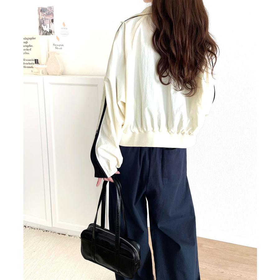 トップス ジャケット レディース アウター ナイロン素材 スポーティ メンズライク 袖配色 リブハイネック レイヤードスタイル 袖ファスナー | classicalelf | 05