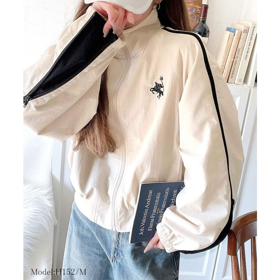 トップス ジャケット レディース アウター ナイロン素材 スポーティ メンズライク 袖配色 リブハイネック レイヤードスタイル 袖ファスナー | classicalelf | 09