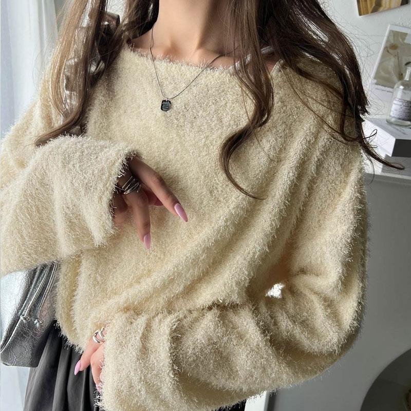 トップス ニット レディース ボートネック セーター ラメ ふわふわ シャギーニット ゆるっと オーバーサイズ レイヤードコーデ 体型カバー | classicalelf | 14