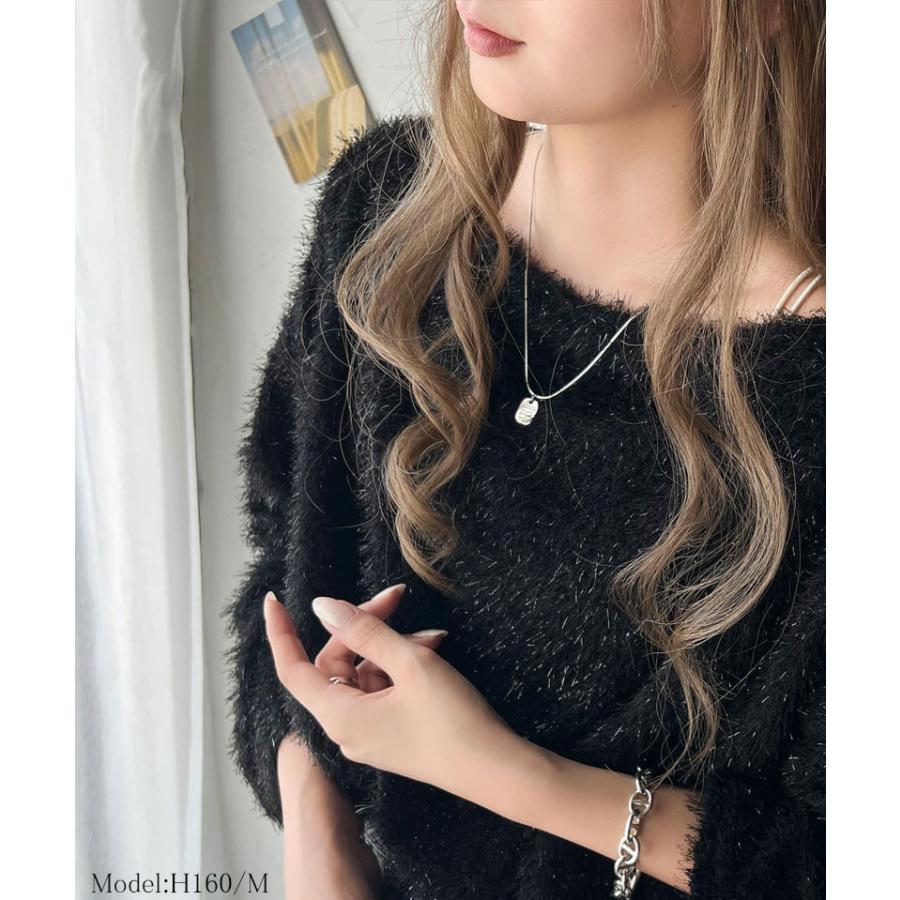 トップス ニット レディース ボートネック セーター ラメ ふわふわ シャギーニット ゆるっと オーバーサイズ レイヤードコーデ 体型カバー | classicalelf | 04