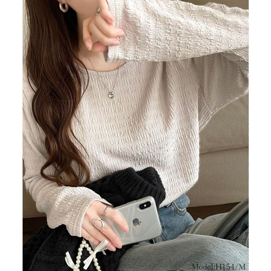 トップス Tシャツ カットソー レディース ジャガード クルーネック 長袖 プルオーバー ベーシック レイヤードスタイル インナー 着 | classicalelf | 11