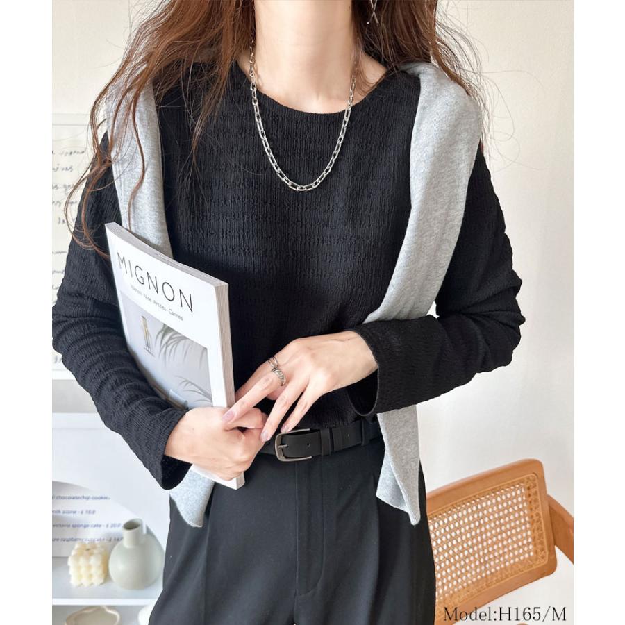 トップス Tシャツ カットソー レディース ジャガード クルーネック 長袖 プルオーバー ベーシック レイヤードスタイル インナー 着 | classicalelf | 05