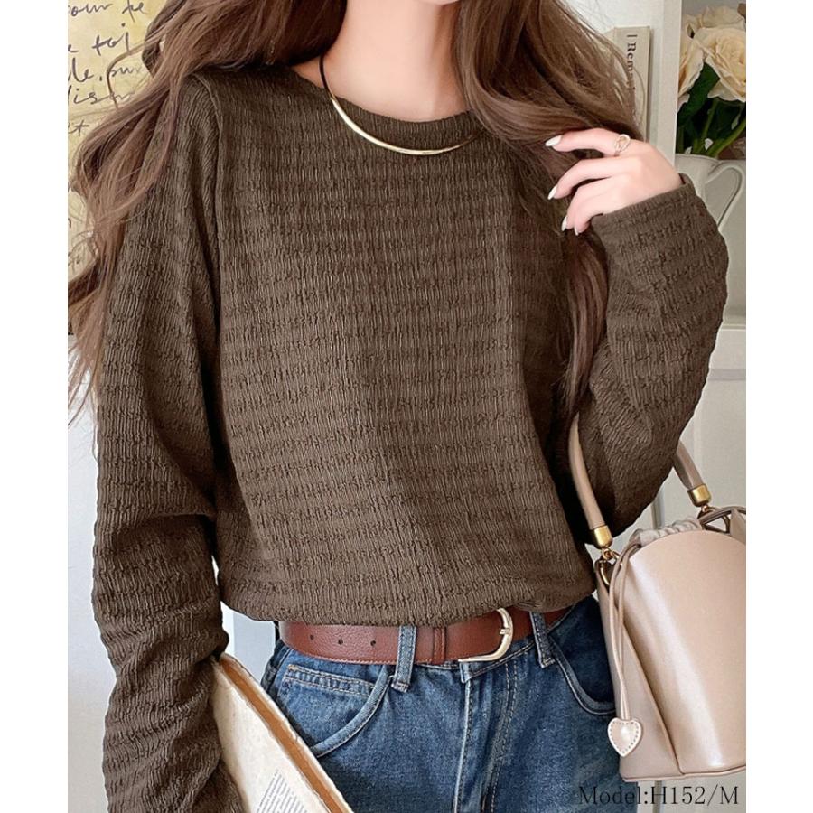 トップス Tシャツ カットソー レディース ジャガード クルーネック 長袖 プルオーバー ベーシック レイヤードスタイル インナー 着 | classicalelf | 08