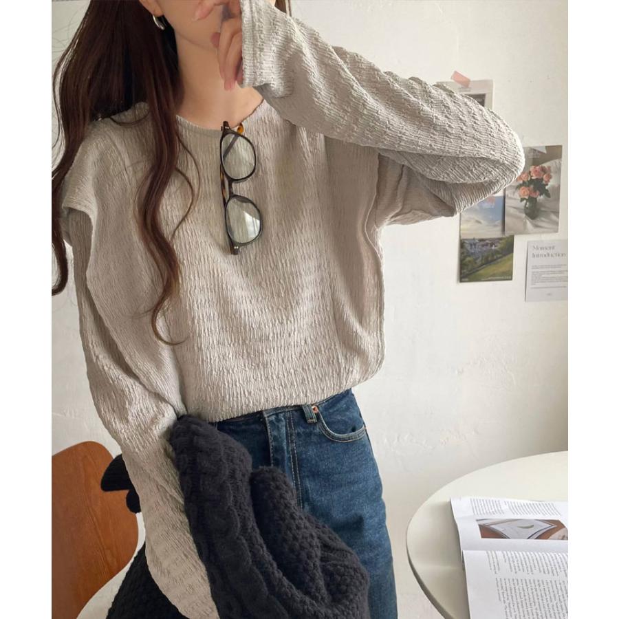 トップス Tシャツ カットソー レディース ラッフル ショルダー ジャガード フリル シャーリング プルオーバー オフィスカジュアル | classicalelf | 12