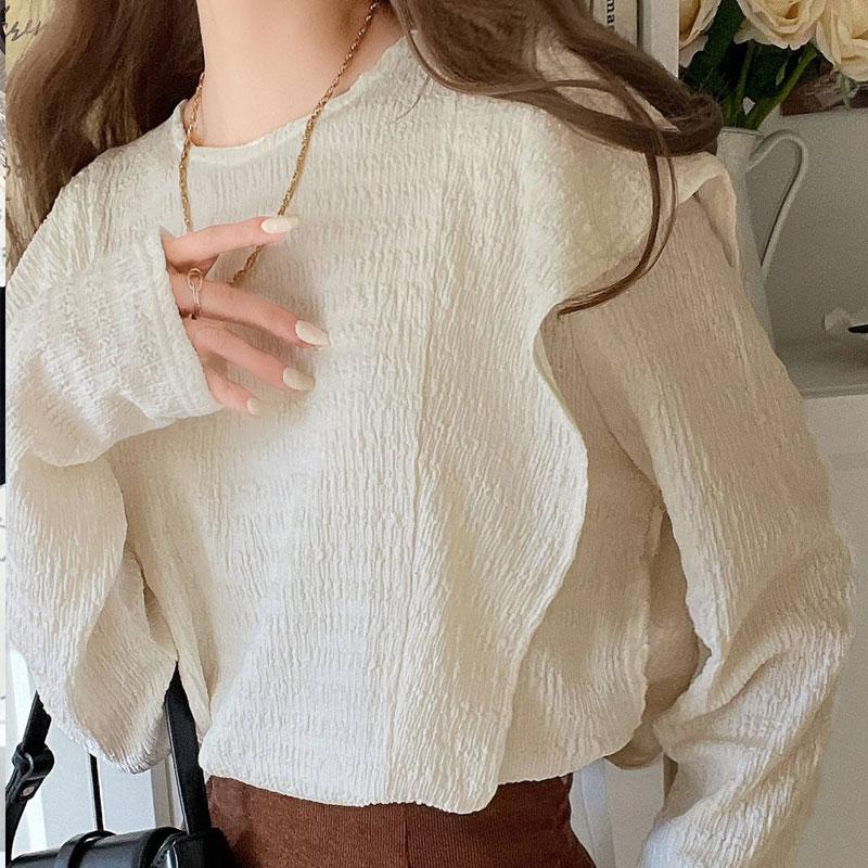 トップス Tシャツ カットソー レディース ラッフル ショルダー ジャガード フリル シャーリング プルオーバー オフィスカジュアル | classicalelf | 16