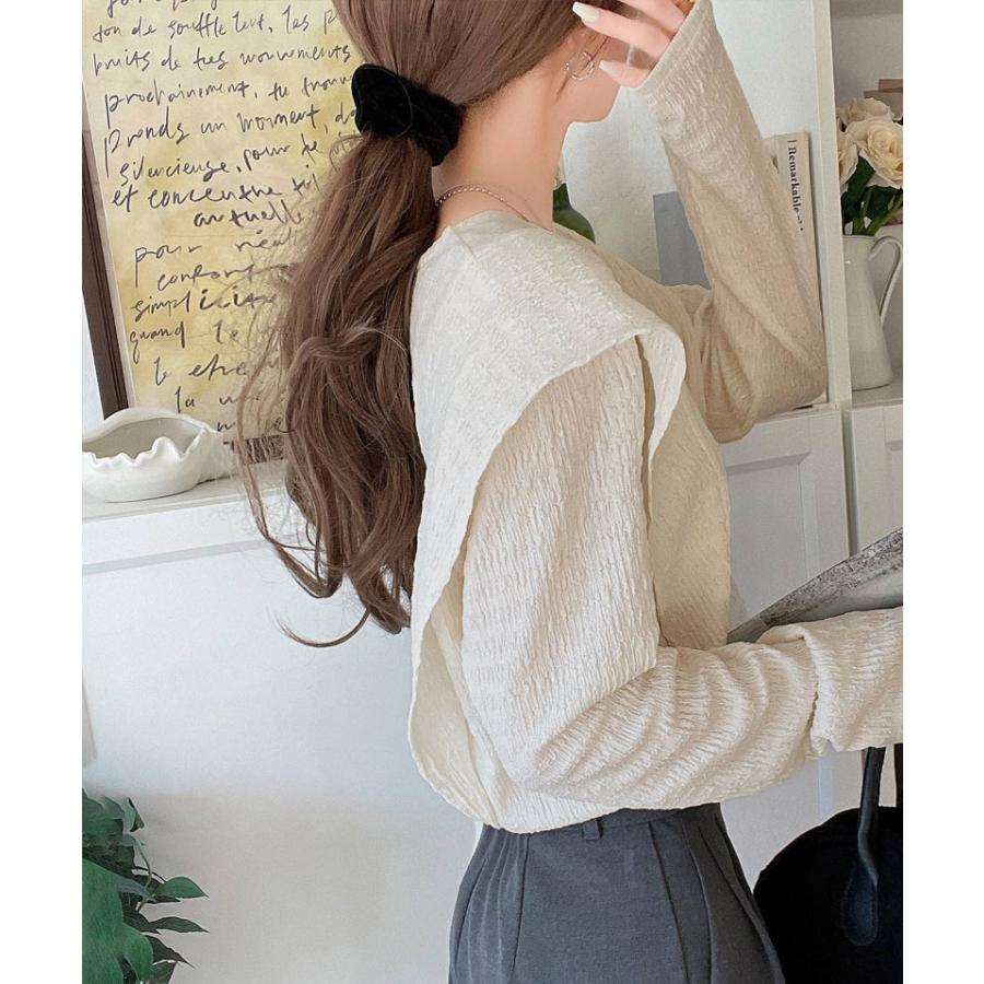 トップス Tシャツ カットソー レディース ラッフル ショルダー ジャガード フリル シャーリング プルオーバー オフィスカジュアル | classicalelf | 04