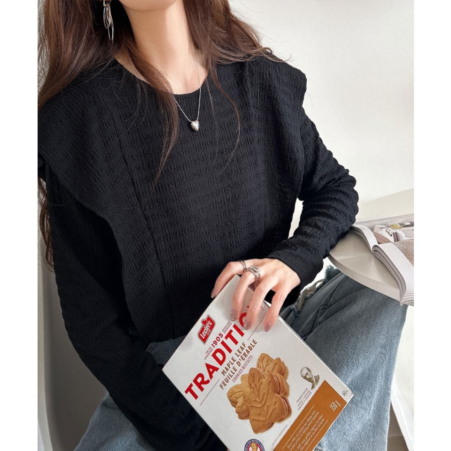 トップス Tシャツ カットソー レディース ラッフル ショルダー ジャガード フリル シャーリング プルオーバー オフィスカジュアル | classicalelf | 07