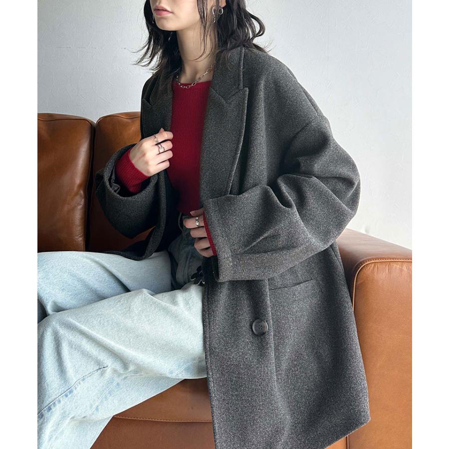 アウター ジャケット レディース フェイク ウール 素材 ダブル テーラード JK ルーズシルエット ピークドラペル ダブルブレスト 袖タック | classicalelf | 11