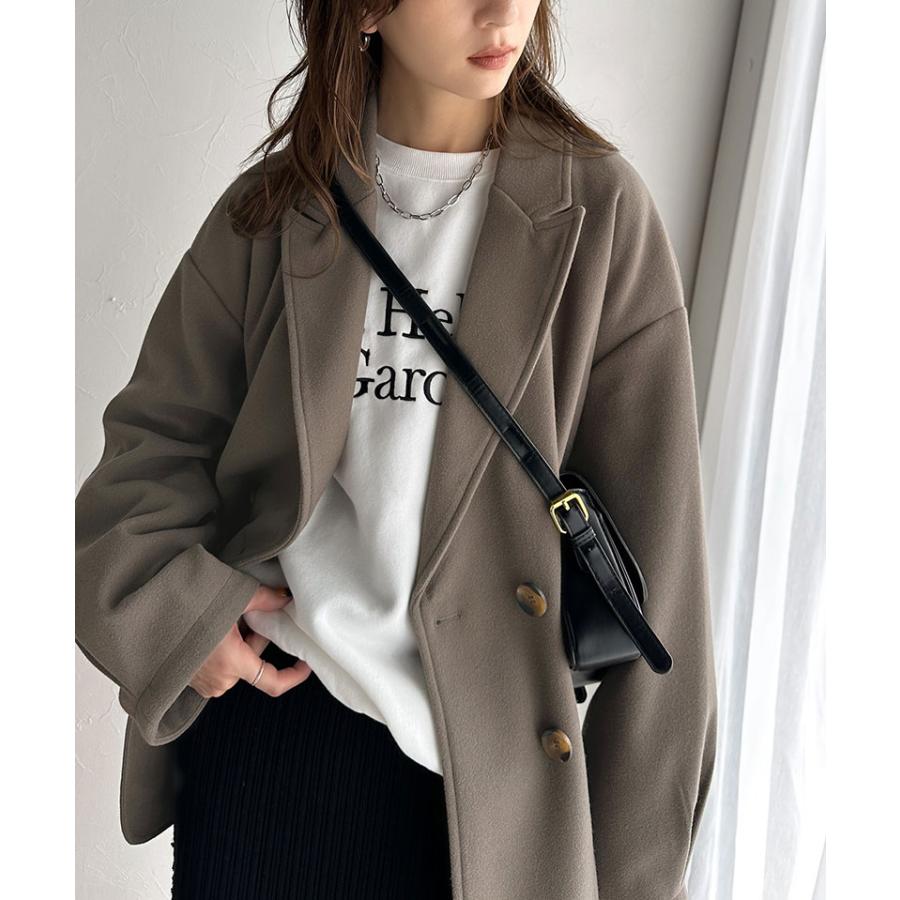 アウター ジャケット レディース フェイク ウール 素材 ダブル テーラード JK ルーズシルエット ピークドラペル ダブルブレスト 袖タック | classicalelf | 13