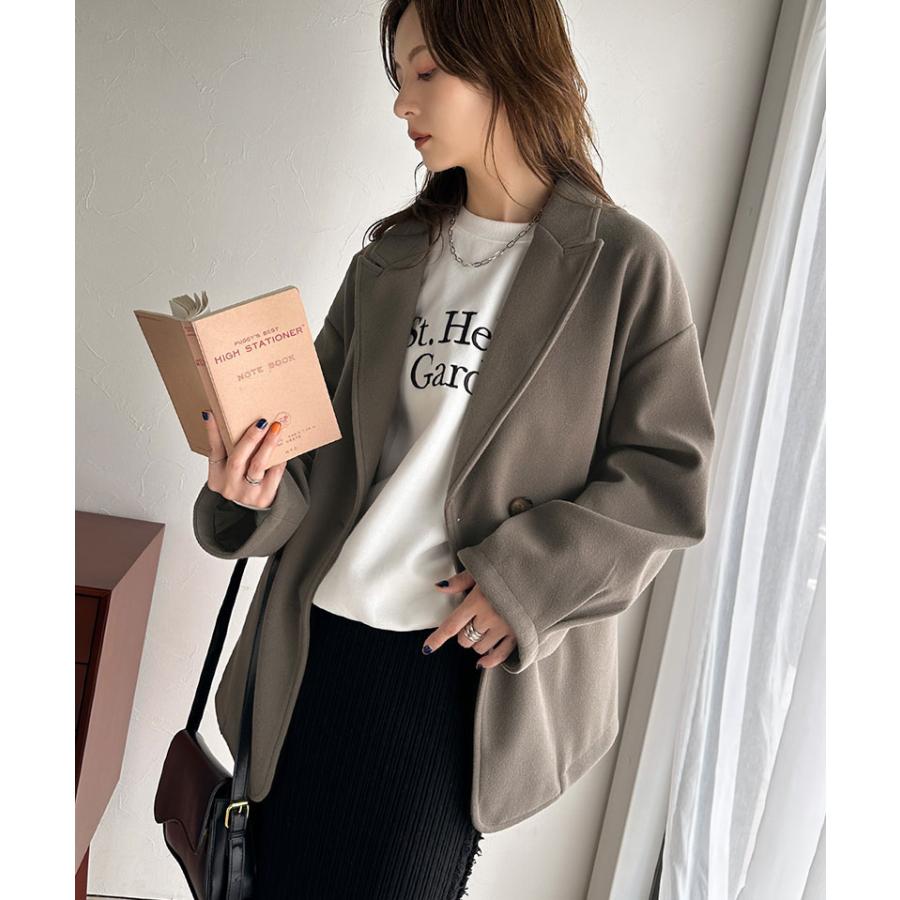 アウター ジャケット レディース フェイク ウール 素材 ダブル テーラード JK ルーズシルエット ピークドラペル ダブルブレスト 袖タック | classicalelf | 14