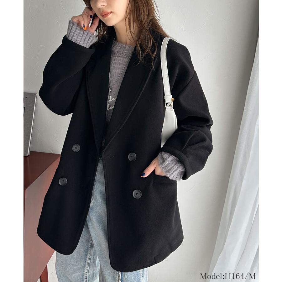 アウター ジャケット レディース フェイク ウール 素材 ダブル テーラード JK ルーズシルエット ピークドラペル ダブルブレスト 袖タック | classicalelf | 02