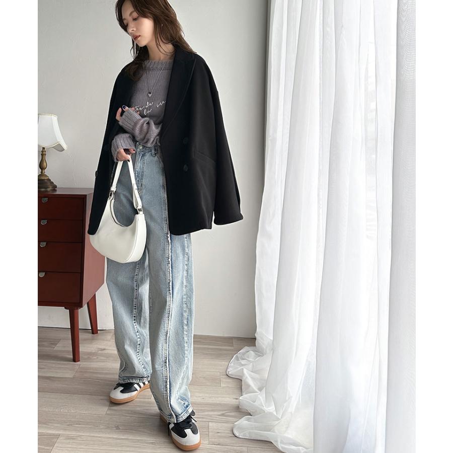 アウター ジャケット レディース フェイク ウール 素材 ダブル テーラード JK ルーズシルエット ピークドラペル ダブルブレスト 袖タック | classicalelf | 03